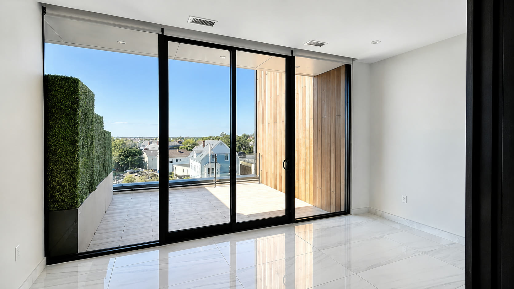 Glass wall and terrace at 229 Waterman, East Side of Providence