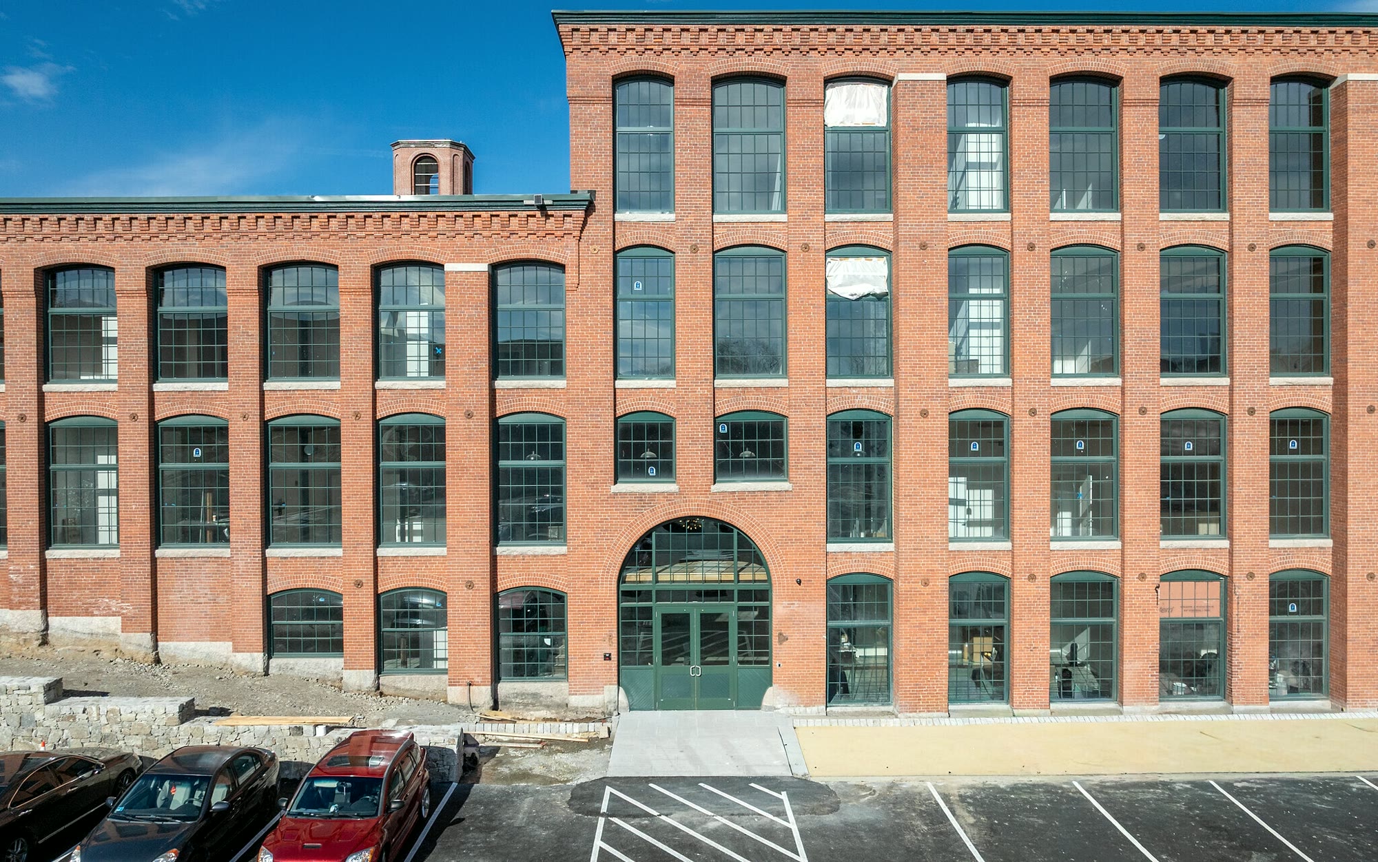 The restored Roosevelt Mills entrance elevation